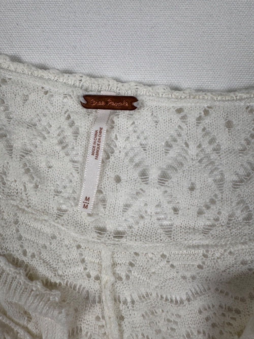 Free People Cream Lace Tie-Front Cardigan Puff Sleeve Boho Cottagecore Top M - Picture 6 of 10